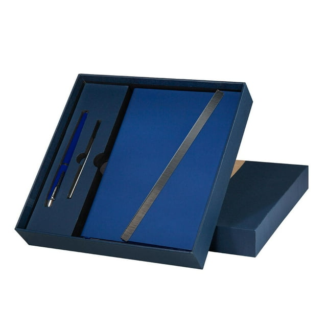 Set Premium con Libreta de Curpiel, Bolígrafo Metálico y Caja azul 15 x 21