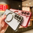 thumbnail image 5 of Compatible with Samsung Galaxy S21 Magnetic Phone Case,Compatible with Magsafe Luxury Plating Cute Clear Case Women Candy Color Edge Soft Silicone Shockproof Bumper Cover (Silver), 5 of 9