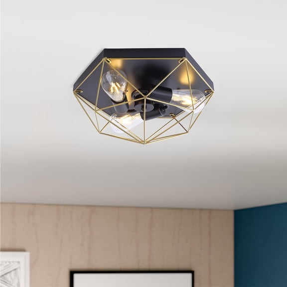 Aiwen Unique 3 Lights Metal Open Caged Flush Mount Ceiling Lamp