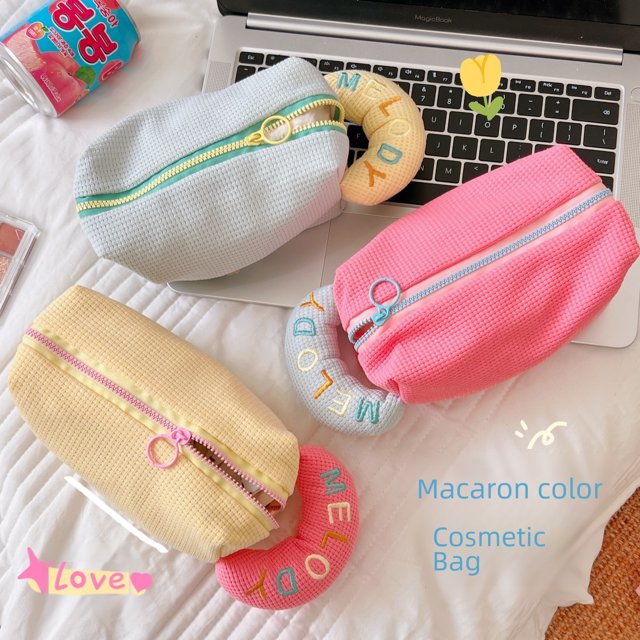 Estuche para lápices colorido, bolso de tela de gran capacidad, bolsa de maquillaje de color de contraste simple