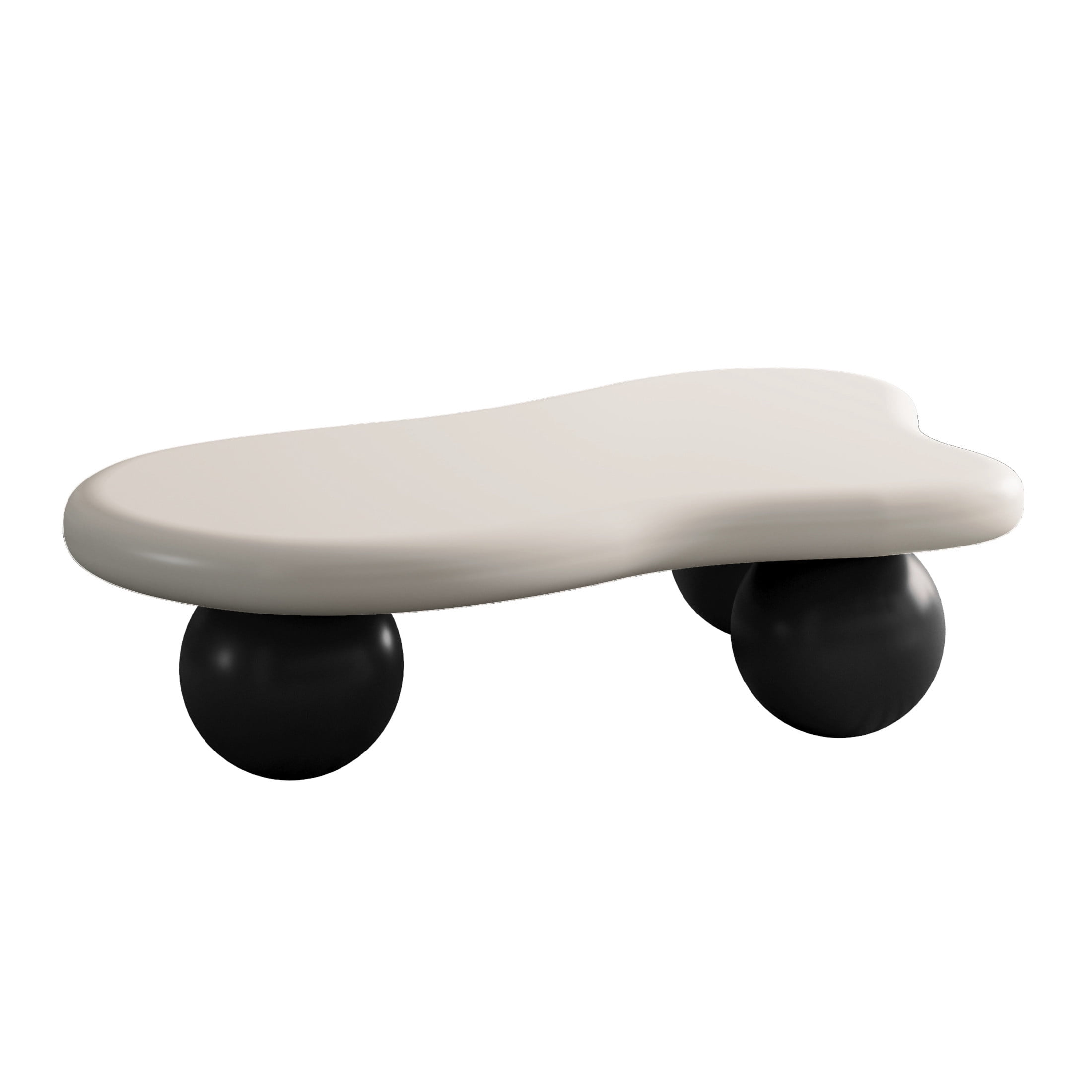 Noble House 40" Cloud Shaped Coffee Table with Ball Legs, Modern Aesthetic Accent Table for Living Room, White Top Black Legs