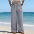 thumbnail image 2 of Yifymode Pants Wide Leg Casual Palazzo Trousers Summer Beach Lounge Bottoms with Pockets,Gray L, 2 of 5