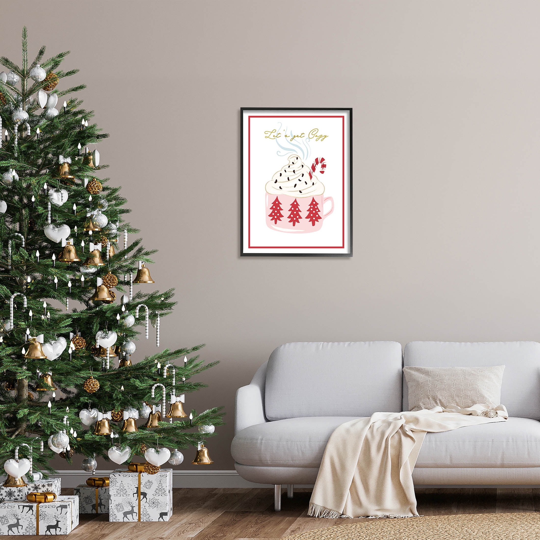 Stupell Industries Let's Get Cozy Pink Cocoa Graphic Art Black Framed Art Print Wall Art, Design by The Saturday Evening Post