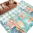 thumbnail image 6 of Summer Coastal Area Rug 8x10 Washable Rug Non Slip Watercolor Corals Shells Starfish Green Plaid Large Area Rug Soft Stainresistant Indoor Floor Carpet for Living Room Bedroom Home Office Dining Room, 6 of 8