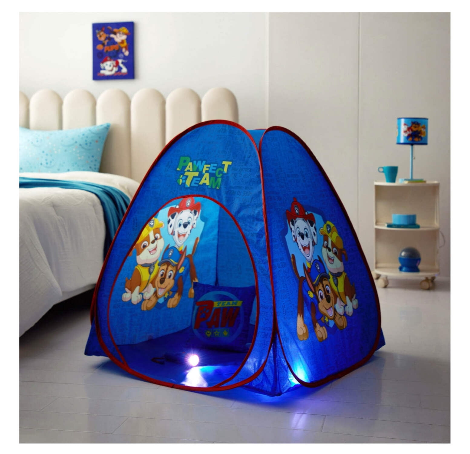 Paw Patrol 3pc Tent Set with Pillow and Flashlight, Blue/Red, Unisex, Toddler