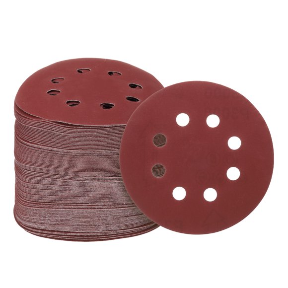 Uxcell 150pcs 5" Hook and Loop Sanding Discs 3000 Grit 8-Hole Sandpaper for Sander, Red