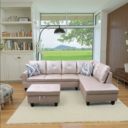 Dovelina MAYEERTY Latte Faux Leather Living Room Sofa Set