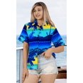 thumbnail image 3 of HAPPY BAY Women's Button Down Blouses Funky Vacation Button up Casual Summer Holiday Beach Party Blouse Hawaiian Tops Short Sleeve Tropical Shirts for Women L Palm Tree, Navy Blue, 3 of 5