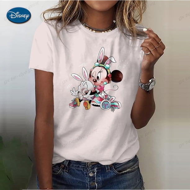 Disney Gold Micky Head Women's Casual Print T-shirt Mickey Mouse High-quality Print Fashion Top Cartoon WholesaleXL Gao Jinjia LED