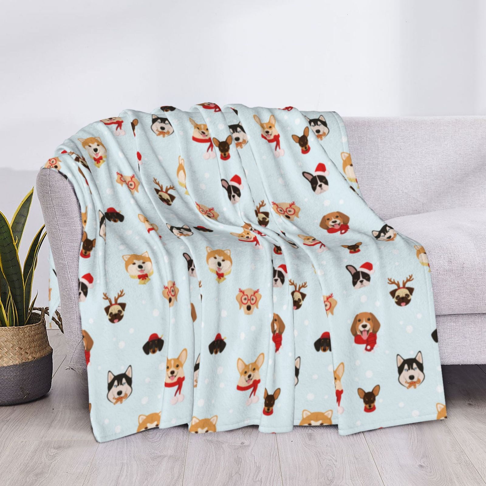 Throw Blanket for Couch - Cute Dog Puppy Christmas Soft Comfy Lightweight Cozy Warm Throw Blanket, Fuzzy Plush Flannel Blanket & Throws for Sofa and Bed All Season