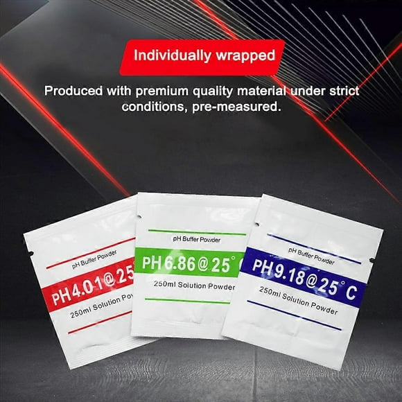 Point d'étalonnage du pH-mètre\xa0: ensemble de 3\xa0poudres tampons de pH de type 3, solution d'étalonnage pour testeur de pH