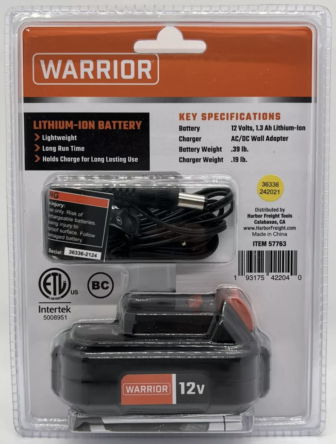 WARRIOR 12V Lithium-ion Battery with Charger
