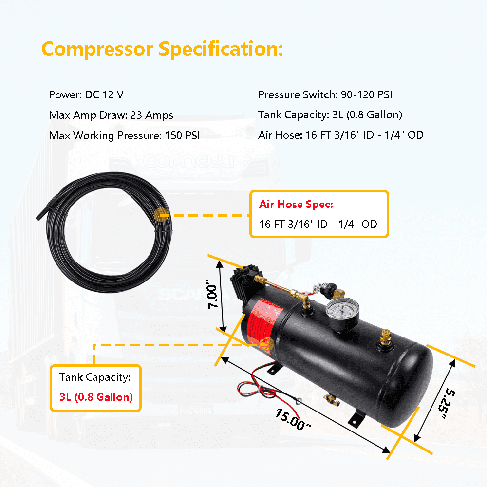 150 PSI 12V DC Onboard Air Horn Compressor System Kit Suitable for Truck Cars SUV Boat Tractor RV Off-Road Vehicle