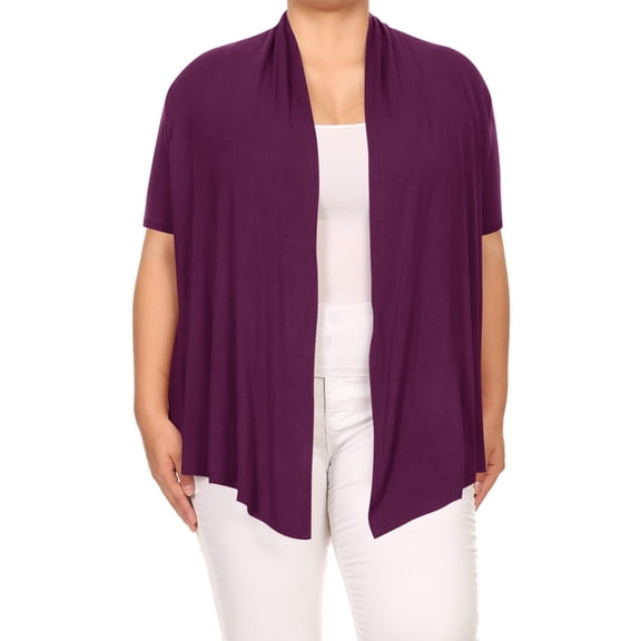 Women's Plus Size Short Sleeves Draped Open Front Casual Solid Cardigan