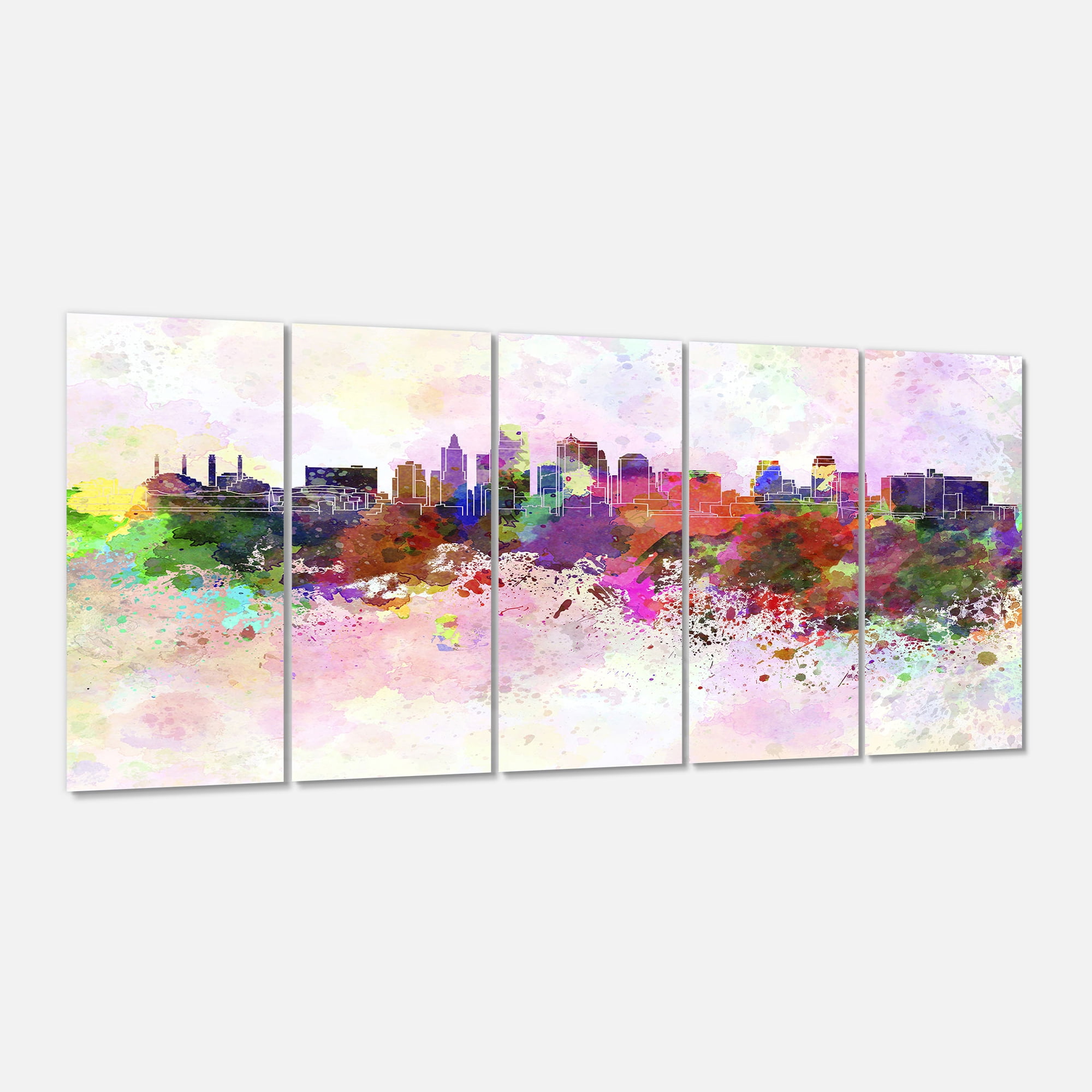 Designart 'Kansas City Skyline ' Multipanel Cityscape Extra Large Metal Wall Art Print