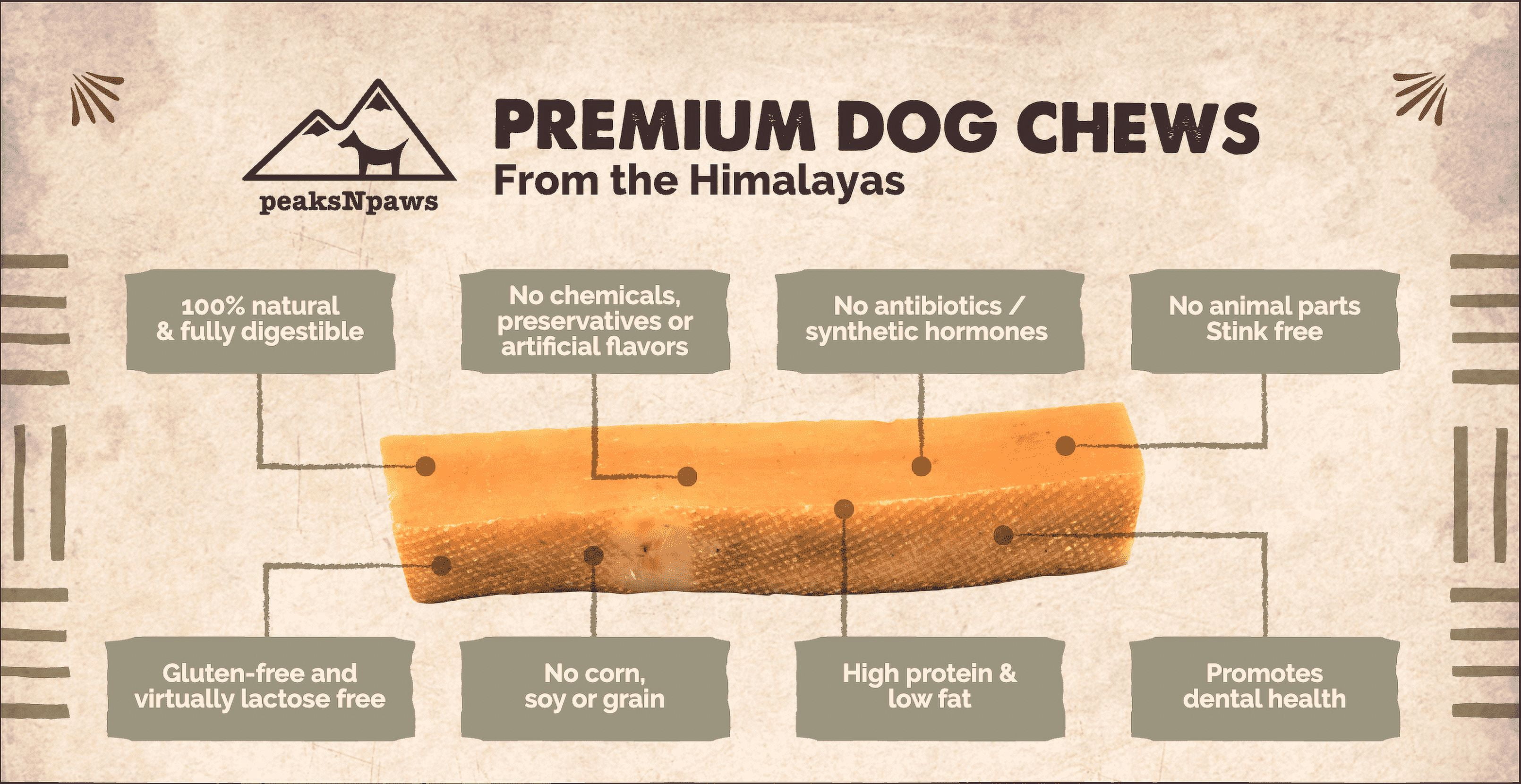 peaksNpaws Premium Yak Cheese Dog Treats - Natural Yak Chews from Himalayan Mountains - Grain Free, Lactose Free - Easily Digestible, 100% Eco-Friendly Packaging (1 Lb. Bag)