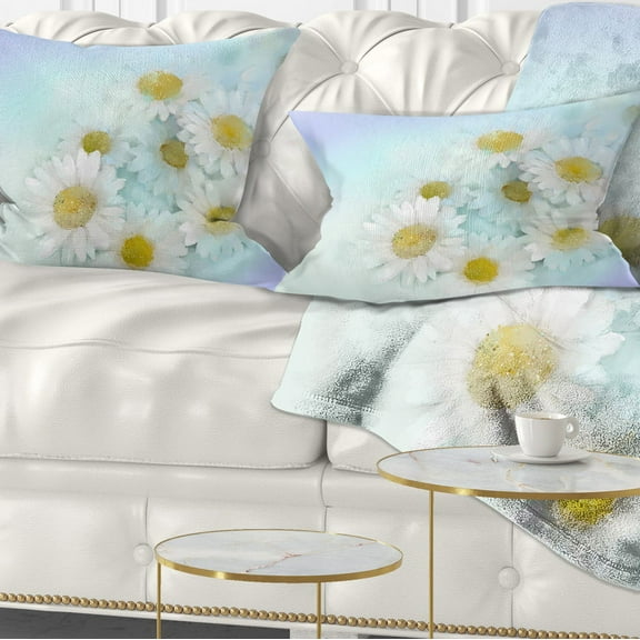 Designart White Gerbera Flowers on Light Blue - Floral Throw Pillow - 12x20