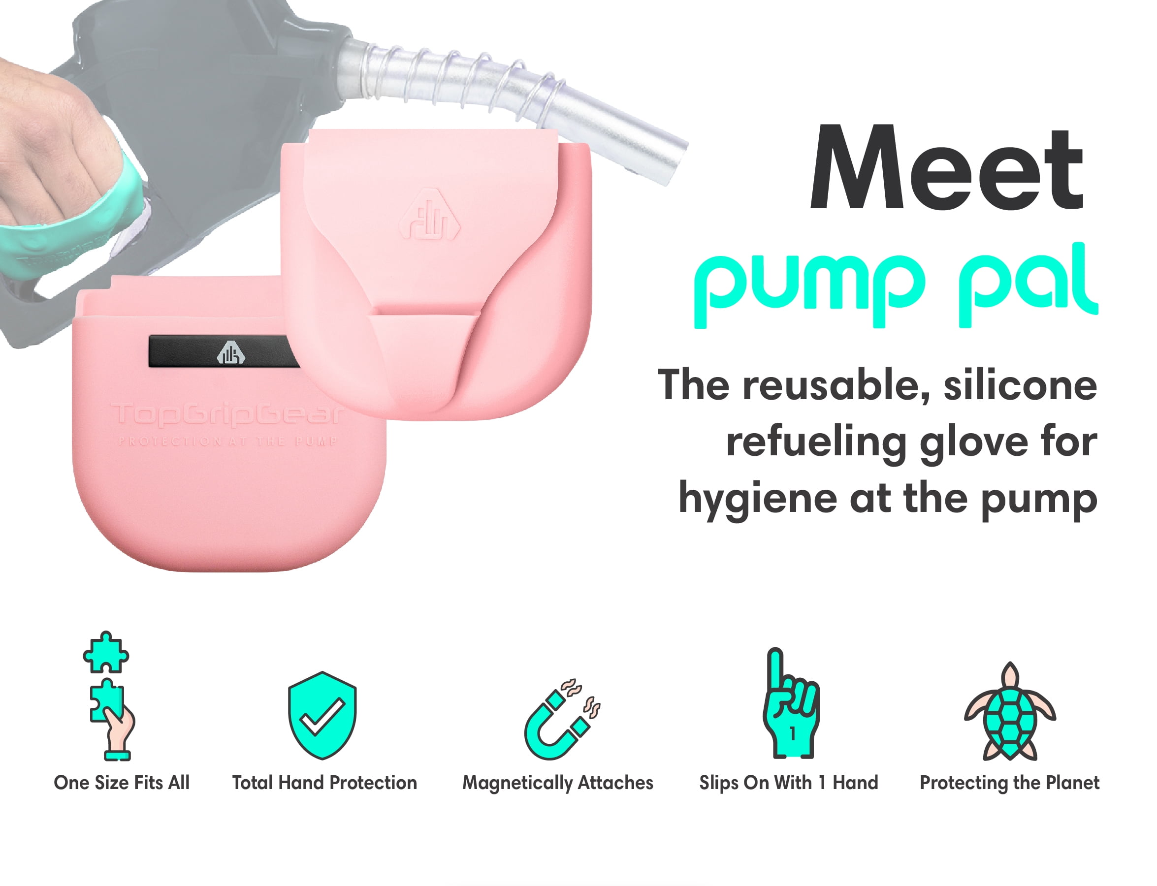 One Hand Easy Slip-On | Pump Pal Reusable Fueling Glove Protect Hands from Filthy Gas Pump Handles and Keypads Easy Install Pink Attaches with Magnets Inside Your Gas Tank Universal Size 