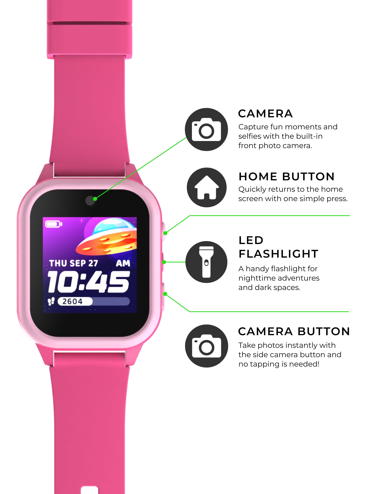 iTech Jr. 4 Kids Girls' Smartwatch with Camera, Audiobooks, and Games – Pink Case with Pink Strap
