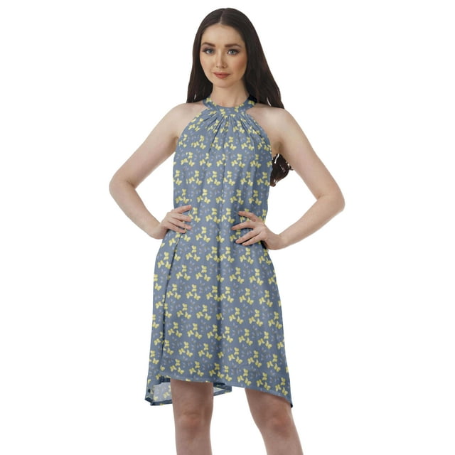 Moomaya Sleeveless Rayon Printed Halter Dresses Women Short Tank Summer Dress