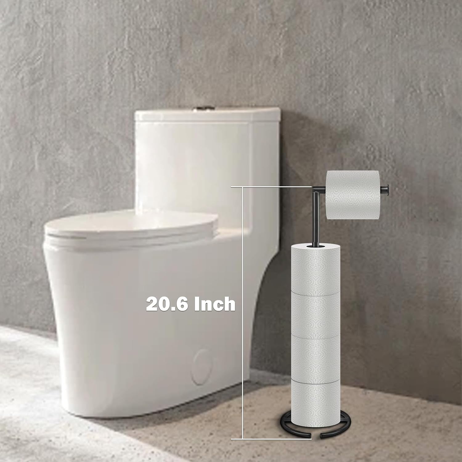 Bath Toilet Paper Holder Stand- Modern Tissue Roll Standing with Balanced Base, Rustproof for Bathroom/Kitchen Countertop (Matte Black, Metal Base)