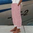 thumbnail image 2 of Women's Pants Fashion Casual Pants For Women Cotton And Linen Striped Elastic Waist Side Back Four Pockets Buttoned 9/10, 2 of 7