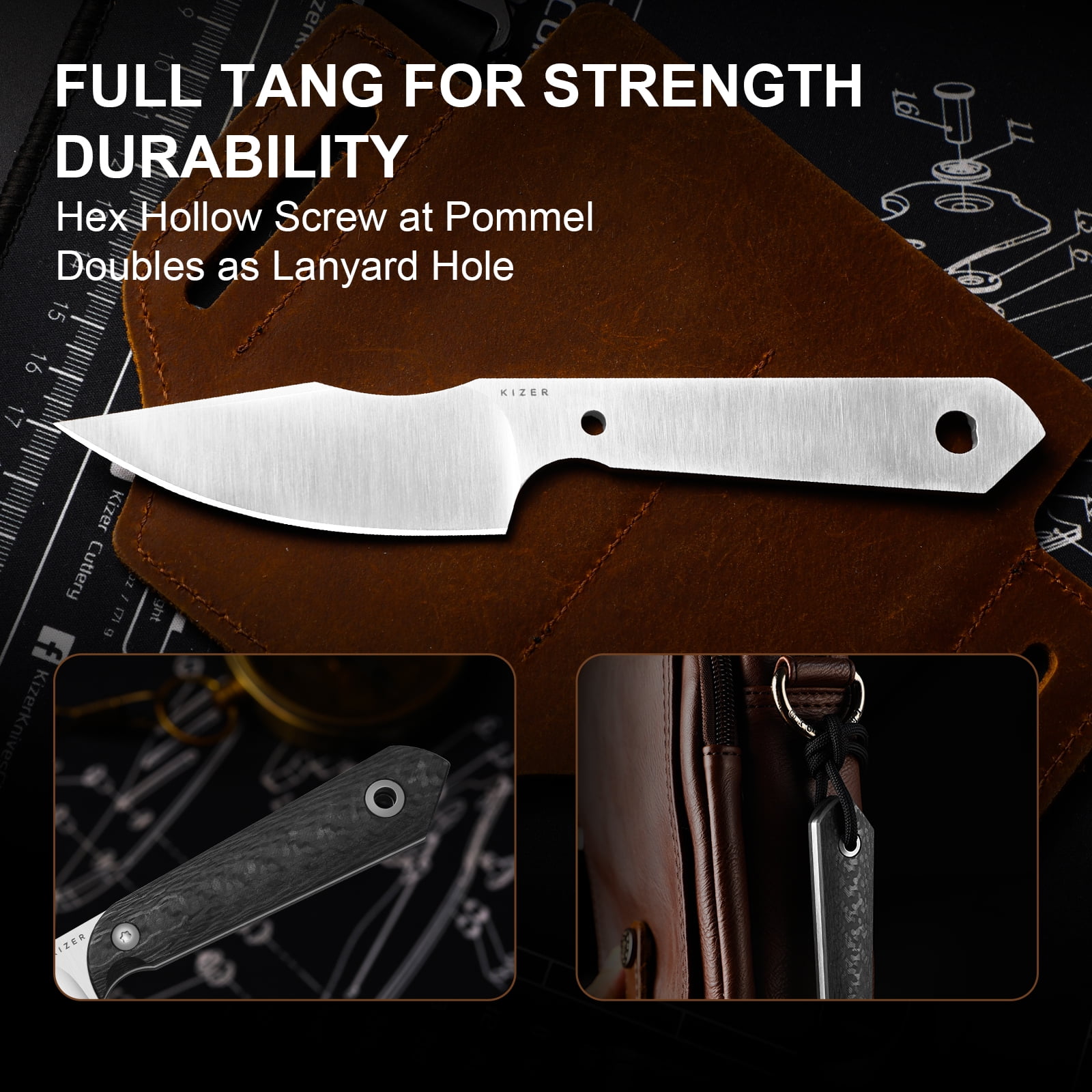 Kizer Mini Harpoon Drop Point Fixed Knife M390 Blade Carbon Fiber Handle With Sheath 1040S8