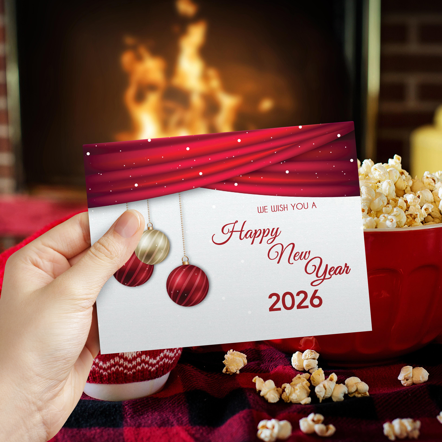 2026 Happy New Year Cards and Envelopes | Elegant Christmas, Holidays, Xmas, New Year's Eve Red Thank You Invitation Greeting Cards Set – 25 Half Fold Cards and A7 Envelopes | 5 x 7 inches (A7 Size)