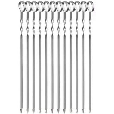 Kabob Skewers for Grilling - Metal Skewers for Kabobs 15 inch Stainless Steel Flat BBQ Skewers - Shish Kebab Skewers - Reusable Kabob Sticks for Meat Shrimp Chicken Vegetable (12 Pack Skewers)