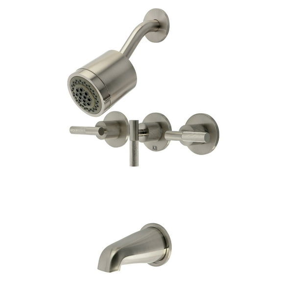 Kingston Brass KBX8138KNL Convergent Triple-Handle Tub and Shower Faucet with Knurled Handle, Brushed Nickel