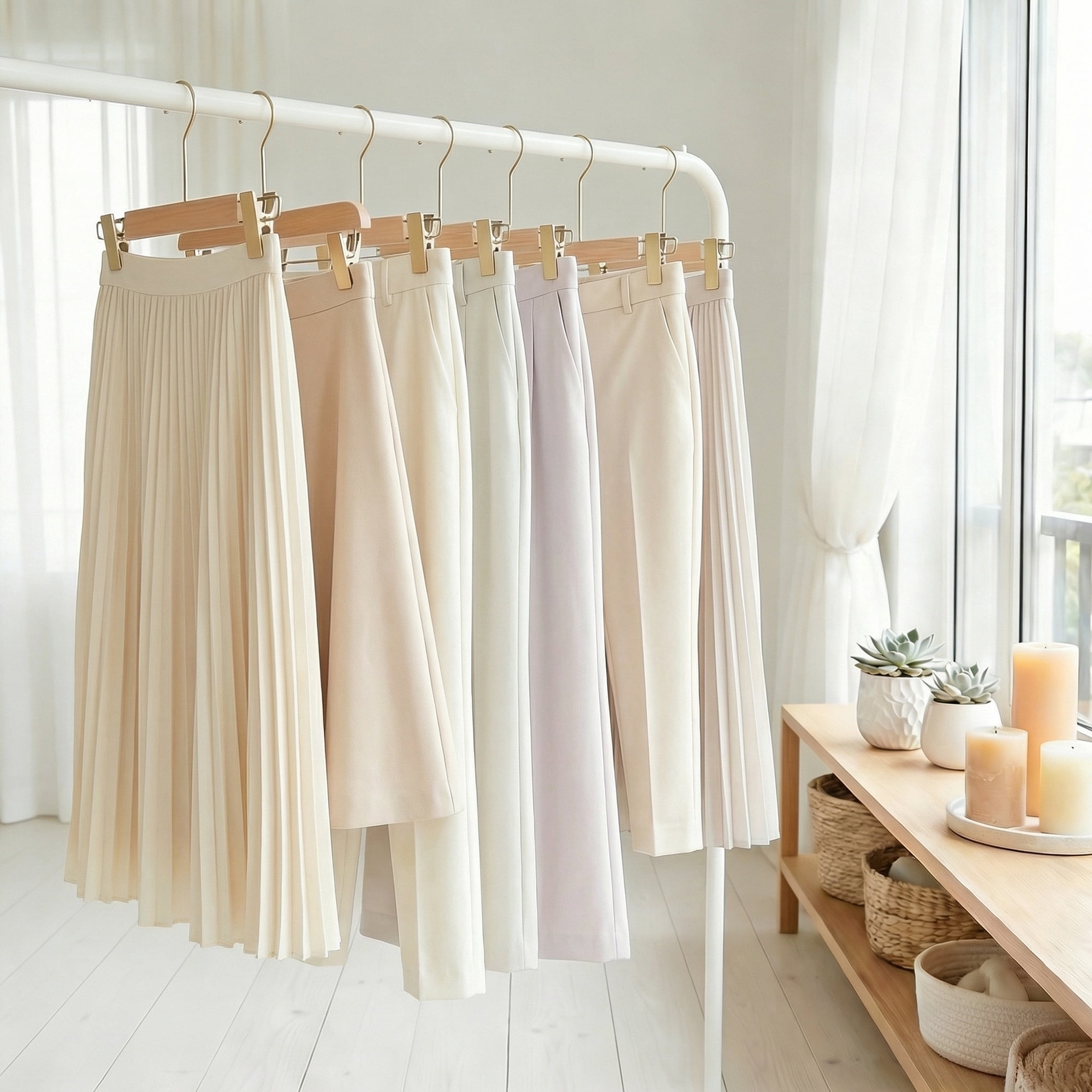 Unique Bargains 2 Pcs Wood Non-Slip Durable Space Saving Clothes Hangers Beige 12.6"x5.9"