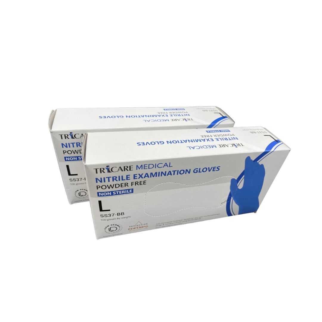 TRICARE Medical Nitrile Gloves, Large, 200 Count, Blue, Latex and