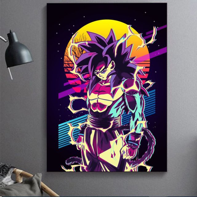 Cuadro Decorativo Goku SSJ4 Vaporwave Canvas Listo Para Colgar 40x60cm Jungle Art Impresion Tela Arte
