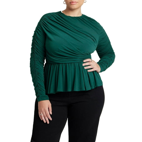 ELOQUII Women's Plus Size Shirred Peplum Top