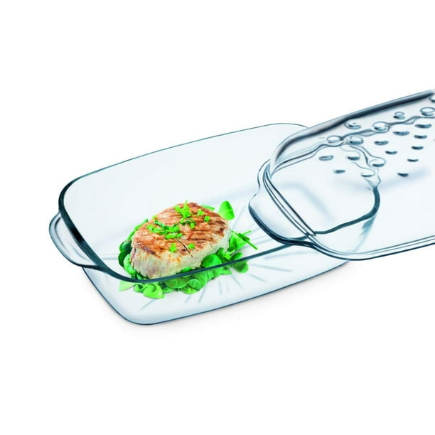 Simax Clear Glass Rectangle Roaster Pan With Lid Raised Ridges for