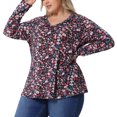 thumbnail image 2 of DARING DIVA Women's Plus Size Floral V Neck Long Sleeve Ruffle Tunic Blouses 4X Black Pink, 2 of 6