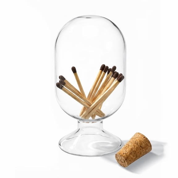 Stcellnmex 1 Pc 5 Inch Glass Match Holder Smoked Glass with Wood Stopper for Candles Home Decor