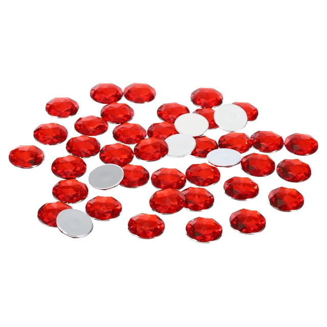 Unique Bargains 25mm Flat Back Round Acrylic Rhinestones, 100 Pack Plastic Circle Gems for Jewelry Making Costume, Red
