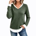 thumbnail image 6 of Women's Casual 2 in 1 Pullover Long Sleeve Layered Shirts V Neck Solid Color Blouse Fall Fashion Outfits, 6 of 9