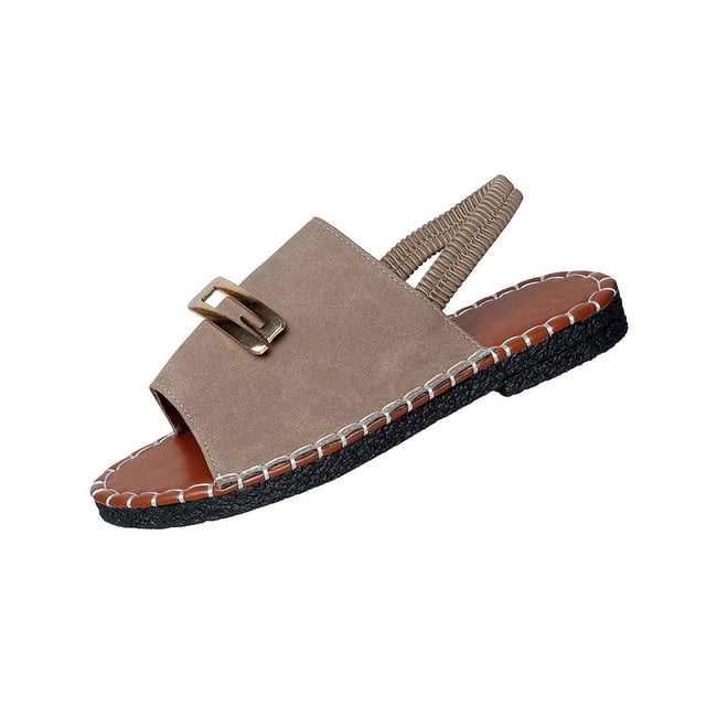 Sandales à Enfiler pour Femmes à Bout Rond et Bout Ouvert, Dos Élastique, Plates, Tenue de Plage pour Usage Décontracté Intérieur Extérieur