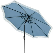 REKHH  FT Patio Umbrella with Fringe, Vented Top, Outdoor Tassel Table Umbrella with Push Button Tilt, Crank, Heavy-Duty Market Sunshade for Yard Garden Pool,Blue