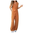 thumbnail image 3 of QATAINLAV Business Casual Outfits for Women Linen Matching Set Loose Button V Neck Blazer Vest and Wide Leg Dress Pants 2 Piece Sets, Orange, M, 3 of 8