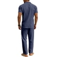 thumbnail image 4 of LNZGNM Men's 2 Piece Cotton Linen Outfits Short Sleeve Button Down Breathable Shirts Loose Beach Pants with Pockets Casual Summer Outfits,Navy L, 4 of 5