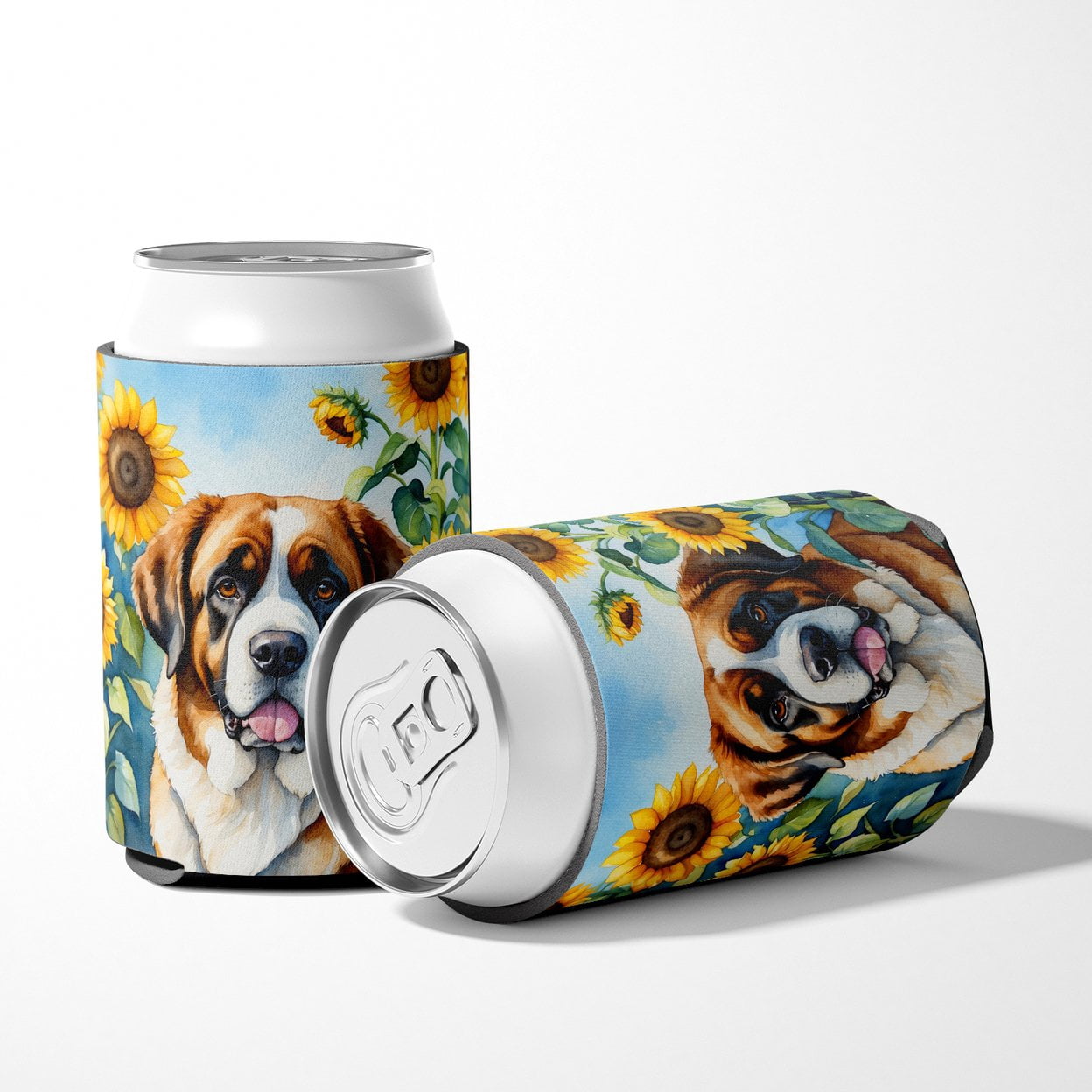 Saint Bernard in Sunflowers Can or Bottle Hugger 3 in x 5 in
