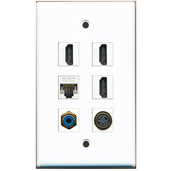 RiteAV - 3 HDMI 1 Port RCA Blue 1 Port S-Video 1 Port Cat5e Ethernet White Wall Plate