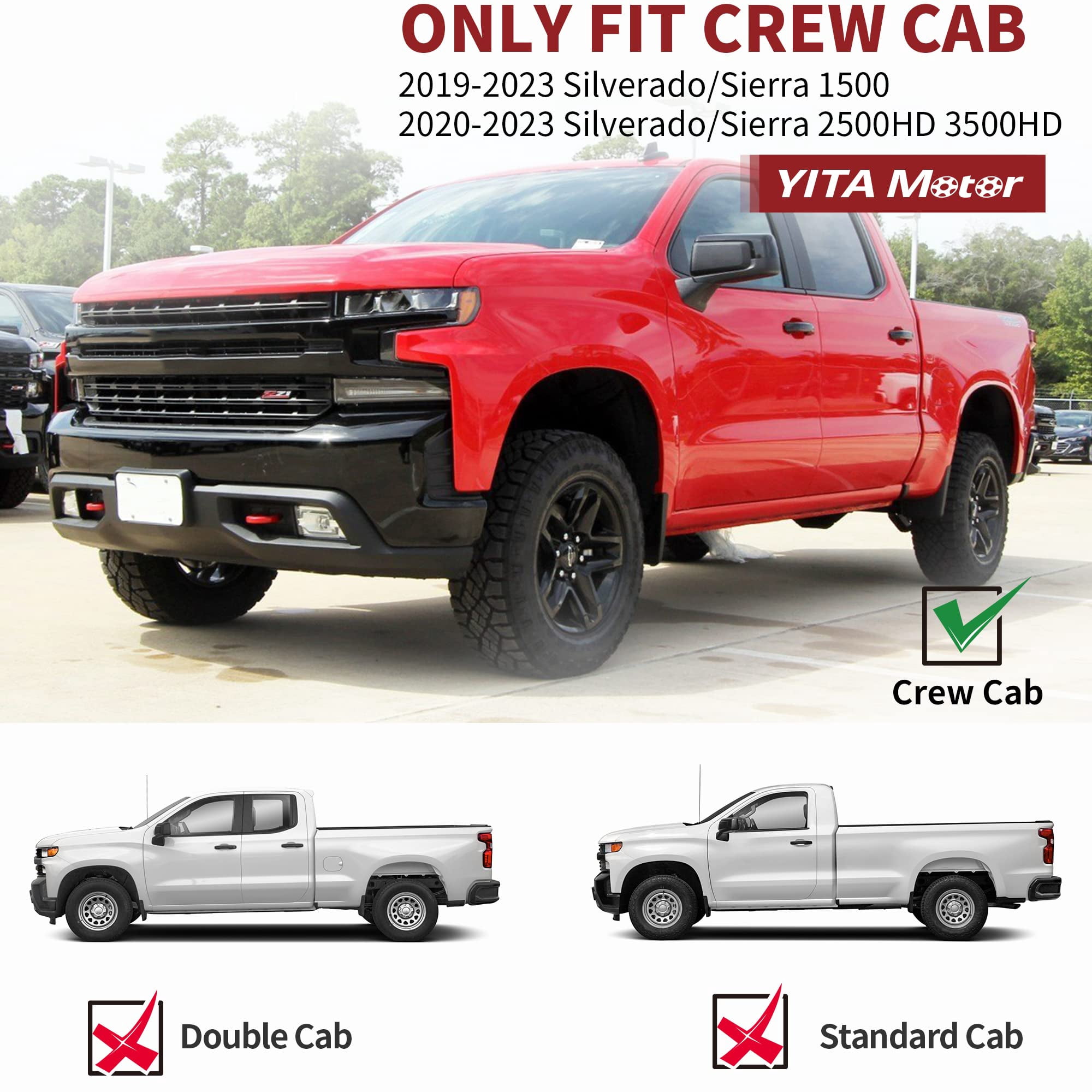RVNI Running Board for 2019-2023 2024 2025 Chevrolet Silverado/GMC Sierra 1500 Crew Cab2020-2025 2500/3500 HD Crew Cab 3" Oval Nerf Bars Side Step