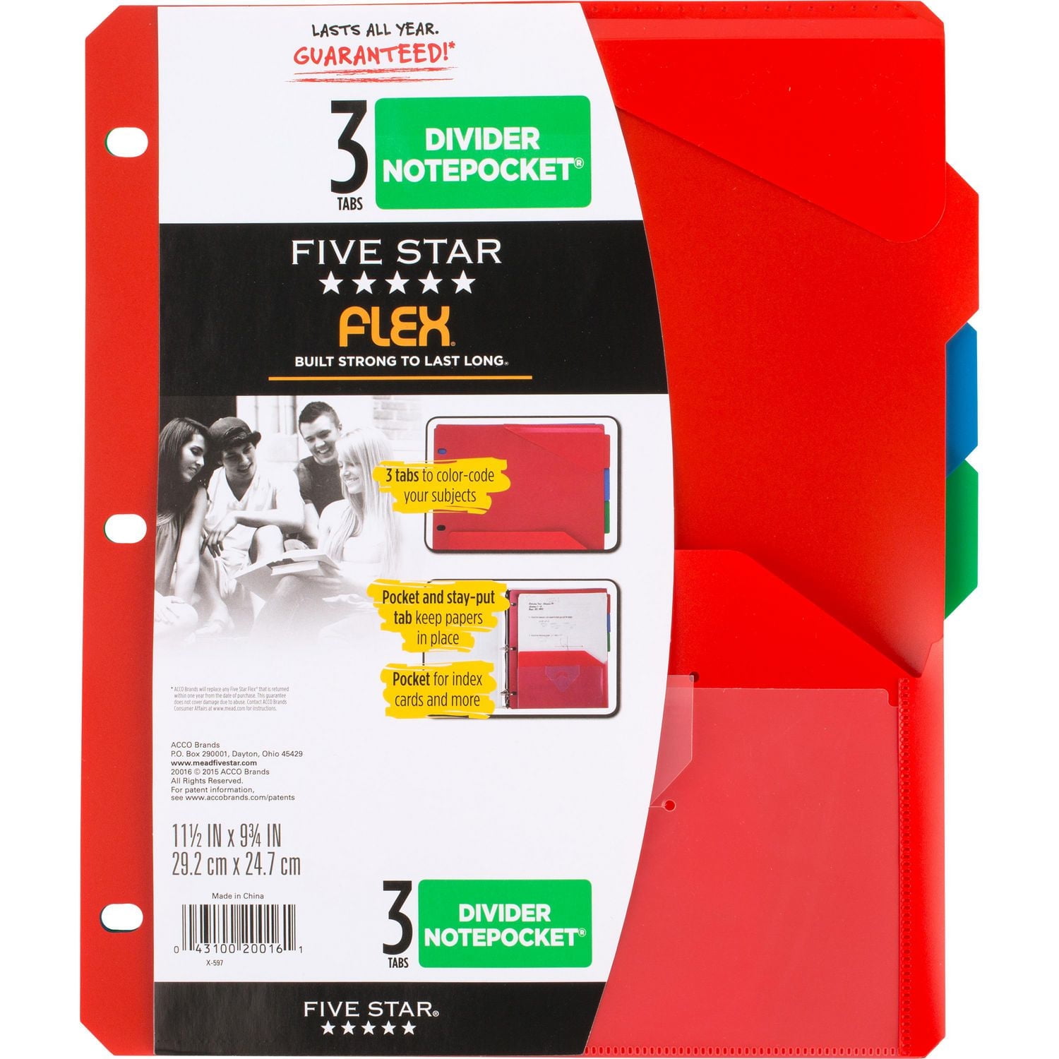 Five Star Flex 3 Tab Dividers with Note Pocket