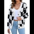 thumbnail image 3 of Cárdigan de Larga con Botones y Cuello Halter para Mujer, de Otoño, de Punto Acanalado, Abierto Al Frente, de Gran Tamaño. Negro M, 3 of 9