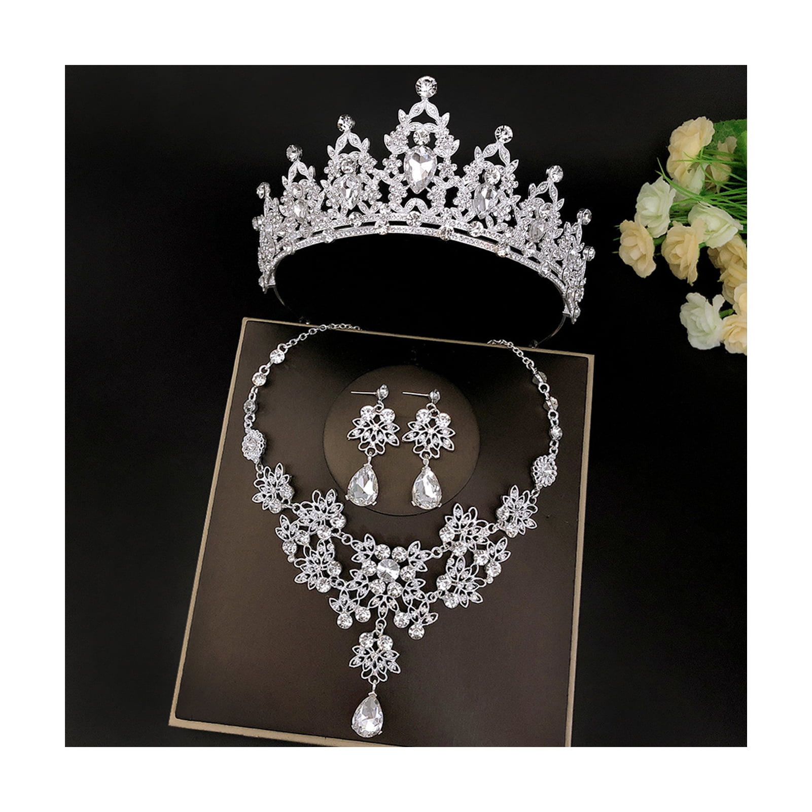 Stainless Steel Kings Crown Fleur de Lis Clear Crystal Stud Earrings 
