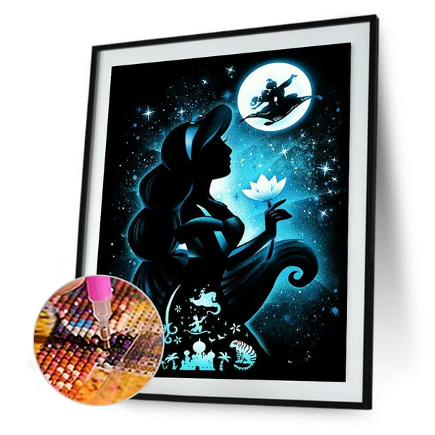 Cuadros Decorativos Pintura de diamante con silueta de princesa Jasmine taladro redondo completo 40x50cm (sz1944) Wdftyju embutido en tela